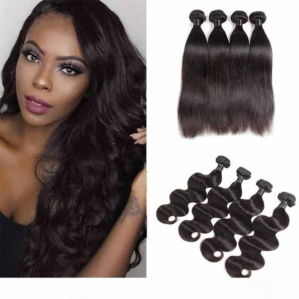 

8a peruvian human hair weaves straight body wave brazilian malaysian virgin straight body wave hair 3 4 bundles lot ing, Black