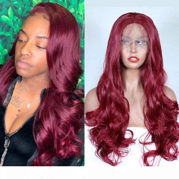 

synthetic lace front wig burgundy red wavy long hair wig heat resistant fiber for women natural hairline with baby hair, Black