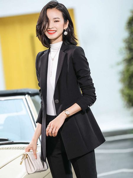 

black coat women's autumn mid long korean fashion temperament high end profsional small suit winter, White;black