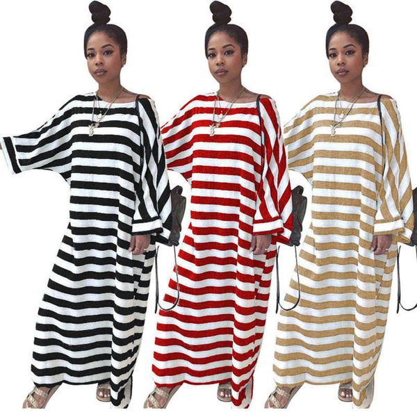 

crew stripe women's neck pocket casual oversized loose dress, Black;gray