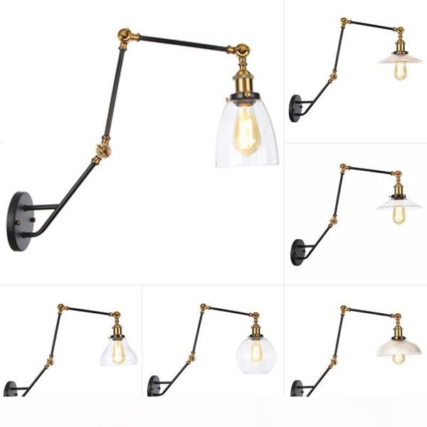 

modern simple retro personality glass lampshade three section adjustment long arm long tube dining room wall lamp