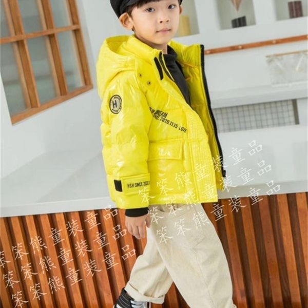 

2020 new down small, medium large children's pu waterproof non washable bright leather jacket for boys girls fashionable and, Blue;gray