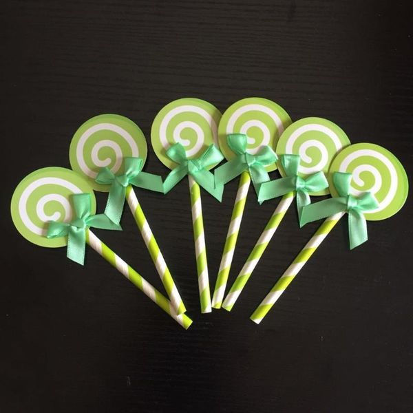 

6pcs/Pack Candy Color Lollipop Bow Tie Cake Toppers Cupcake Picks Cases Kids 1st Baby Boy Girl Birthday Party Decoration