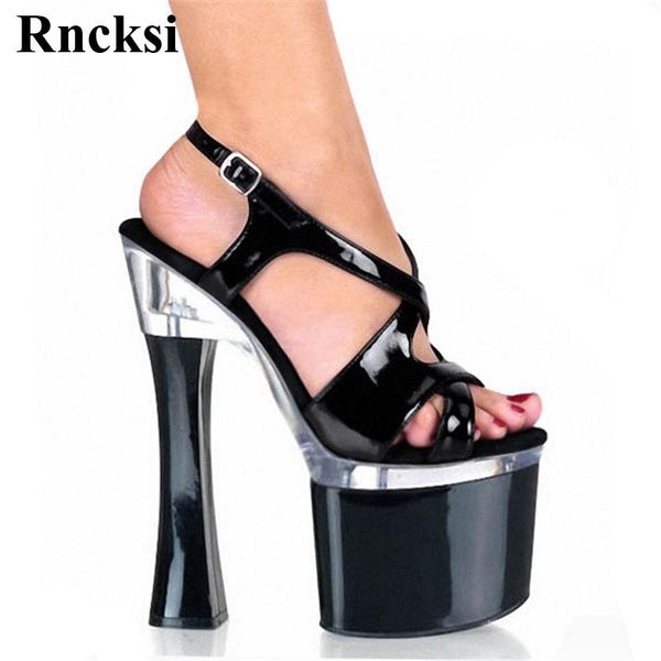 

sandals rncksi women dance shoes pole night party platform straps 18cm square high heels dress women's, Black