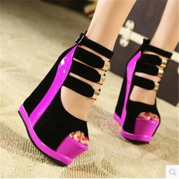 

2021 new midsummer fashion women thick tornozzle-involved sandals high heel cunts 14.5 centimeters peep toe colors mixed shoes 25ol, Black
