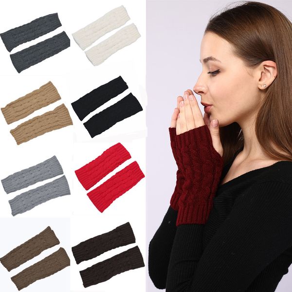 

8 color soft stretchy wrist arm hand warmer knitted mittens women winter long fingerless gloves black grey coffee gants femme, Blue;gray