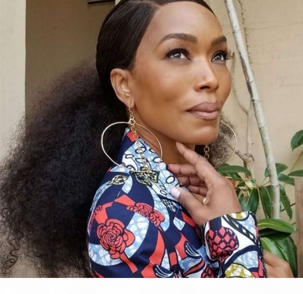 

african american low natural afro kinky clip ins 4c drawstring ponytail hair extension afro puff updo hair buns, Black