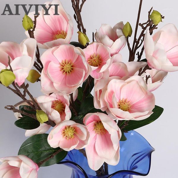 

4 heads 95cm silk big magnolia flowers real touch hand feel orchid artificial flower diy wedding home party decor1