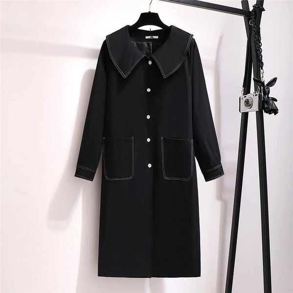 

large size 6xl russian autumn casual loose trench coat oversize single-breasted black vintage windbreaker female outwear m399, Tan;black