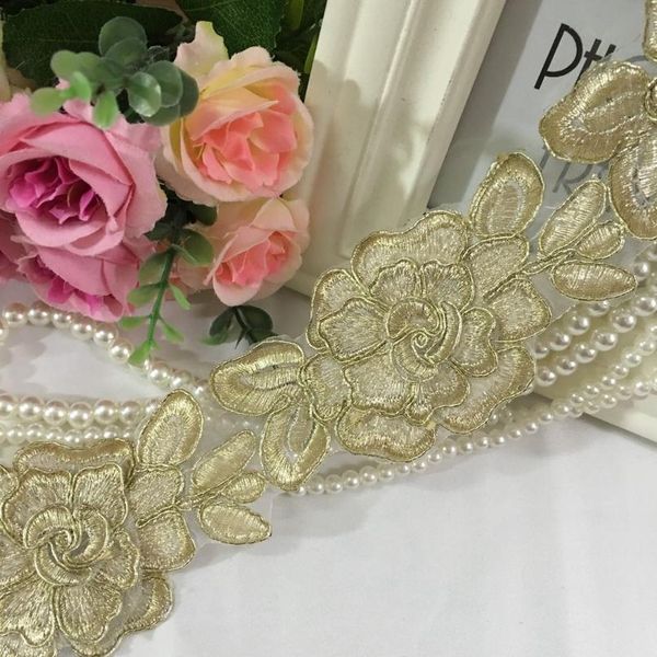 

shipping 1yard 6cm wide gold royal rose fabric lace pretty flower venise lace trim applique sewing cra jllhif