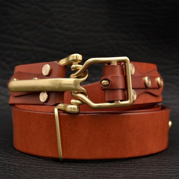 

ручной рыцарем пояс для mens ремни luxury натуральная кожа коровы ремни пряжки конструктора мужчины джинсы ремень мужской чистой меди пряжка, Black;brown