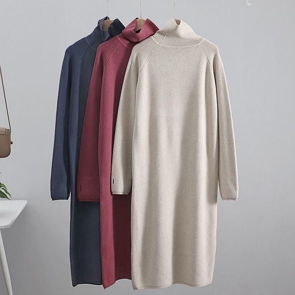 

gigogou thumb hole long knit women maxi sweater retro thick warm turtleneck straight dress winter christmas party dress vestido, Black;gray