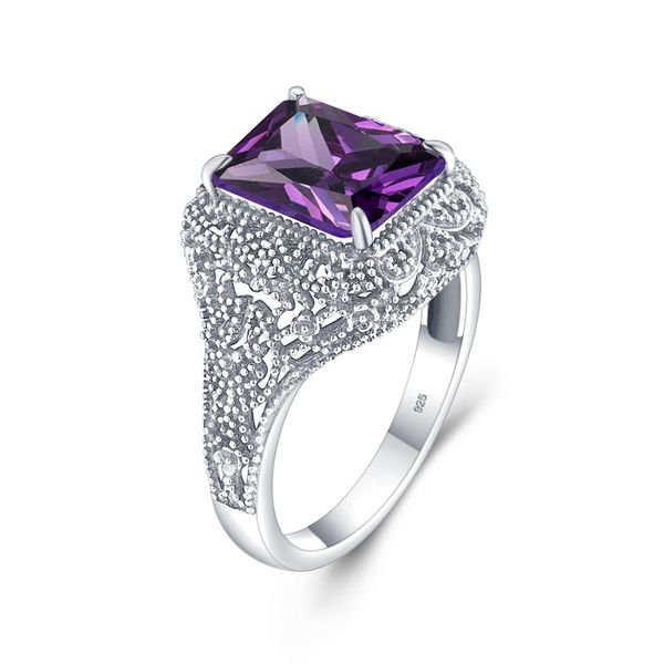 Anelli in argento per le donne Genuine 925 Sterling Silver Ametista Ring Sparkling Purple Stone Rettangolo Trendy Luxury Fine Jewelry Nuovo