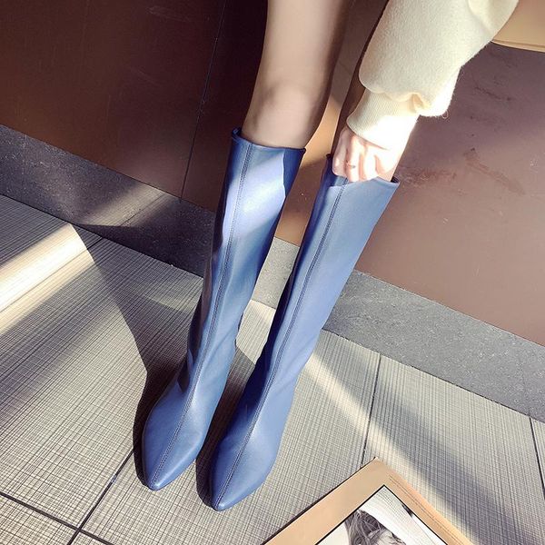 

boots natascha women spring/autumn fashion knee high pointy toe low heels winter long flats knight, Black