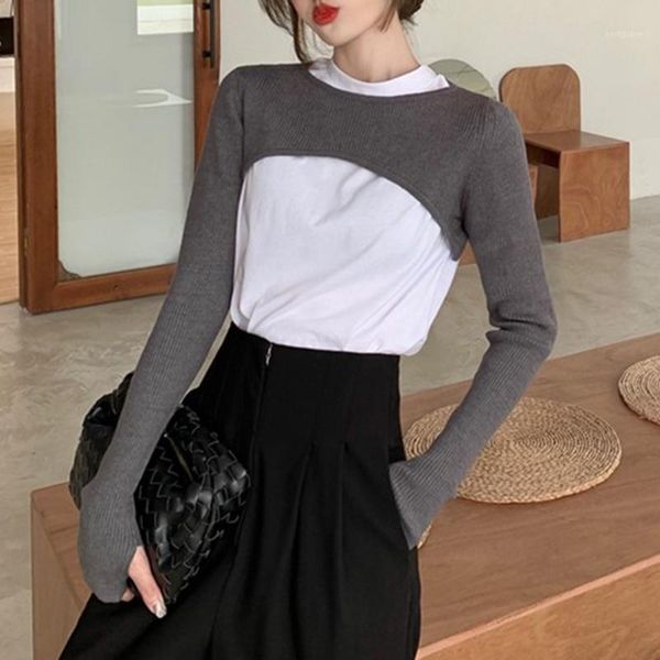 

sweater japanese fashion temperament spring autumn ultrashort round neck long sleeve wool sweater 2020 new women's clothes1, White;black