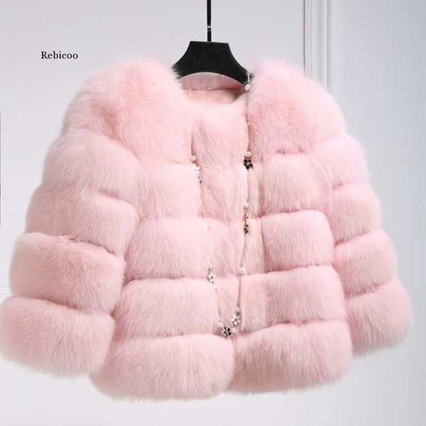 

women's fur & faux women mink coats winter fashion pink coat elegant thick warm outerwear fake jacket, Black
