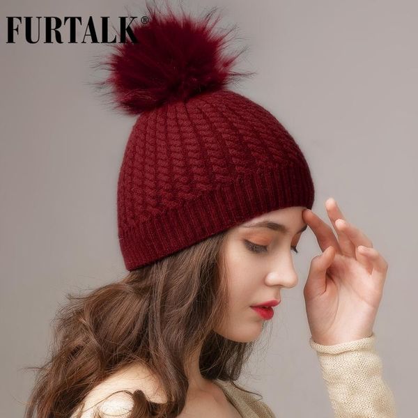 

furtalk winter hat for women pompom beanie hat knitted double layer soft warm hats for female ladies korean red black winter cap, Blue;gray