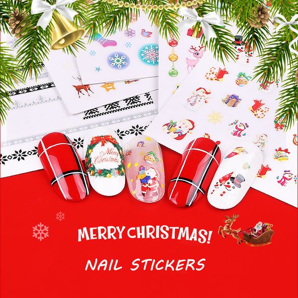 

christmas nail sticker santa claus snowman gift diy water transfer slider full wrap xmas cartoon winter slider decal f650, Silver;gold