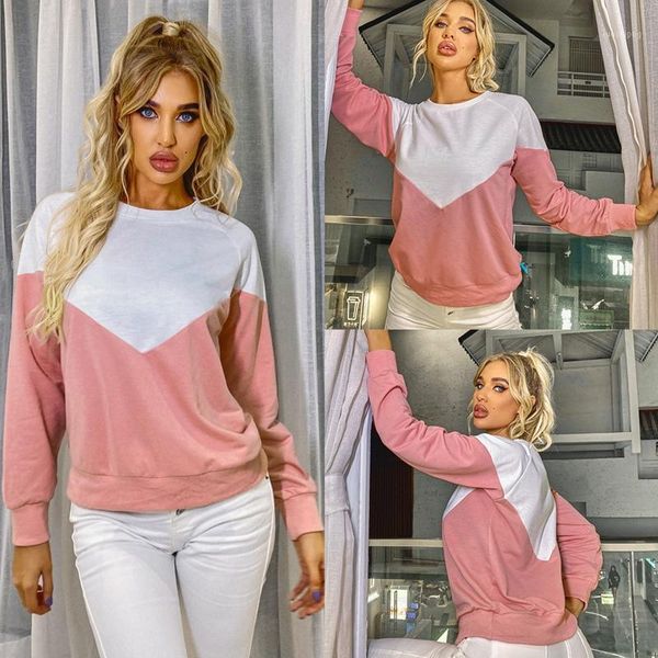 

fashion women long sleeve sweatshirt patchwork o-neck casual loose pullover1, Black