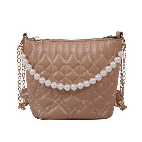 

2020 pearl handle soft pu leather women bucket handbags fashion brand designer lady's shoulder handbag female crossbody bag