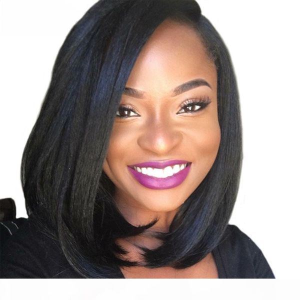 

human hair lace wig bob cut brazilian virgin human hair glueless full lace short bob wigs for african american women, Black;brown