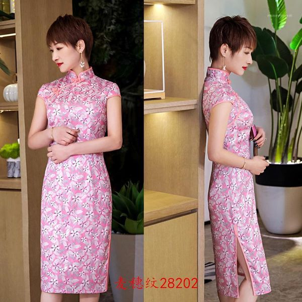 

ethnic clothing chinese women classic dresses rayon print flower qipao mandarin collar slim vestidos oversized cheongsam -3xl1, Red