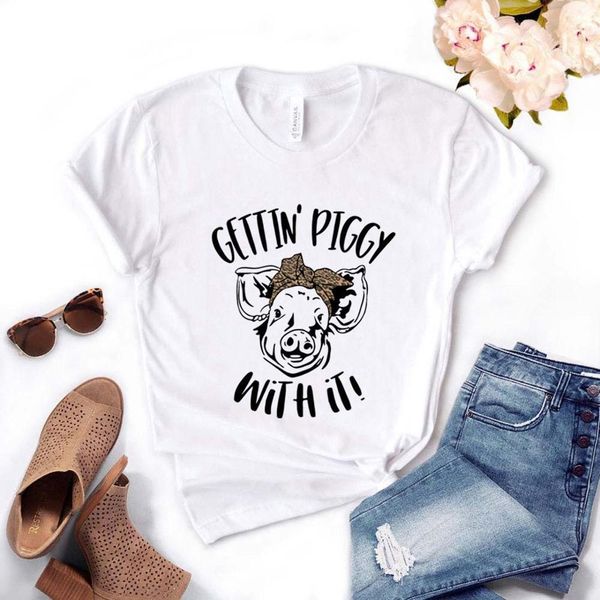 

gettin 'piggy с этим бандана свинья печать женщин футболка хлопок повседневная смешная футболка подарок для леди йонга девушка топ тройник к, White