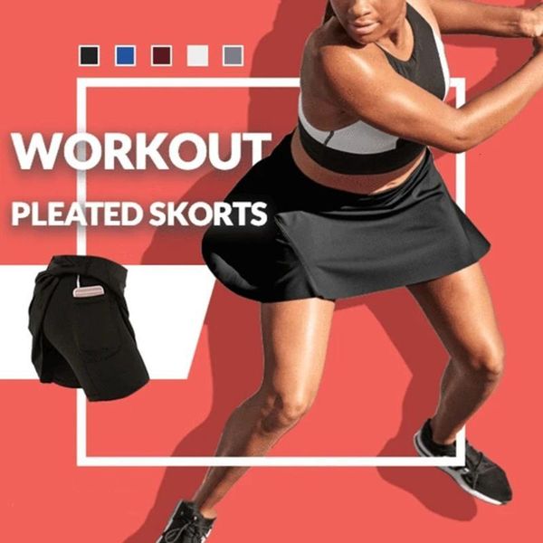

2021 women skirt sport chafe-skort with hidden pocket workout pleated skorts anti-chafing skort may 19th, White;red