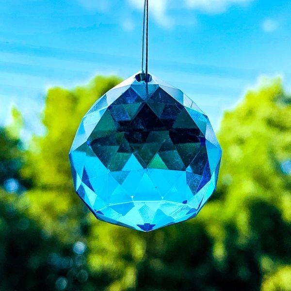 

5pcs 30mm light blue crystal suncatcher chandelier pendant faceted balls glass prism rainbow maker for home wedding decoration h bbydsz