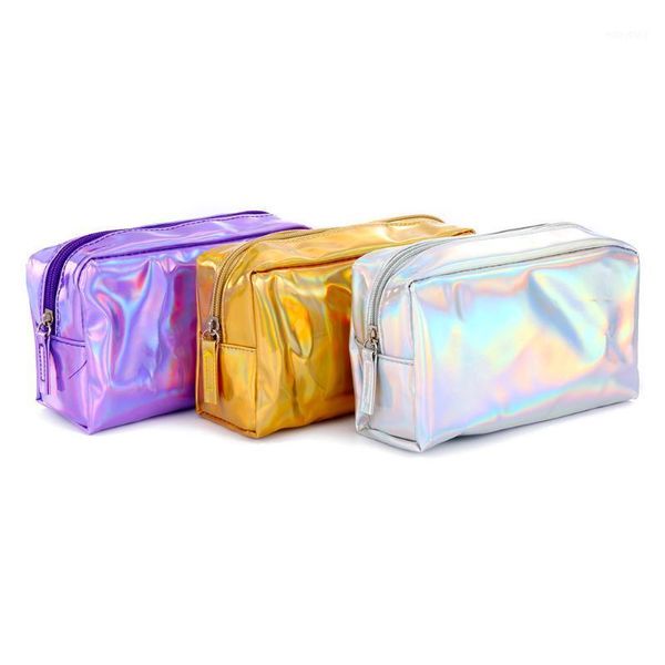 

holographic pencil case pu cosmetic pouch storage zipper makeup purse bag new1