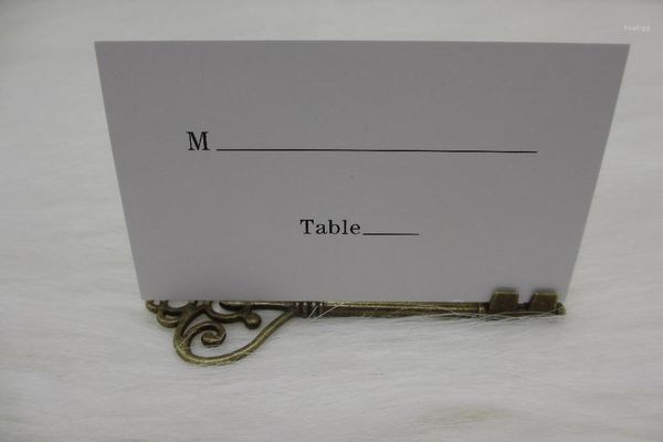 

wholesale- 100pcs/lot wedding favors antique bronze skeleton key place card holder with matching place card wedding decoration accessory1