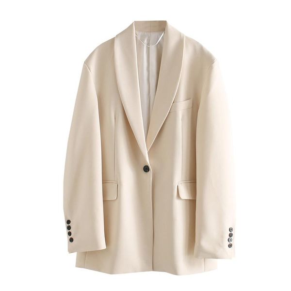 

women 2021 fashion single button oversized blazer coat vintage long sleeve pockets loose female outerwear chic, White;black