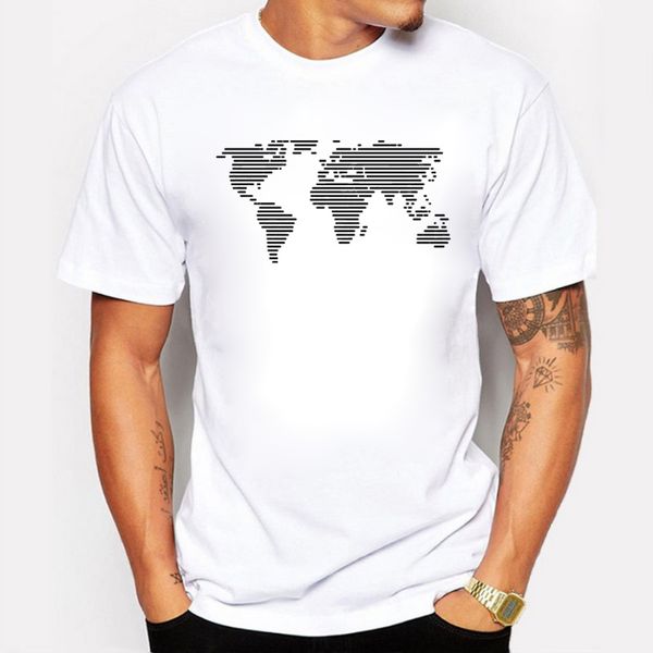 

sport men's fashion t shirts printing world map stripe cotton short sleeve o-neck tees summer swag t-shirt
