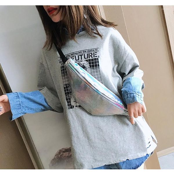 

waist bags bag women holographic sequined crocodile pattern waterproof chest zip belt money pouch holiday pack #301