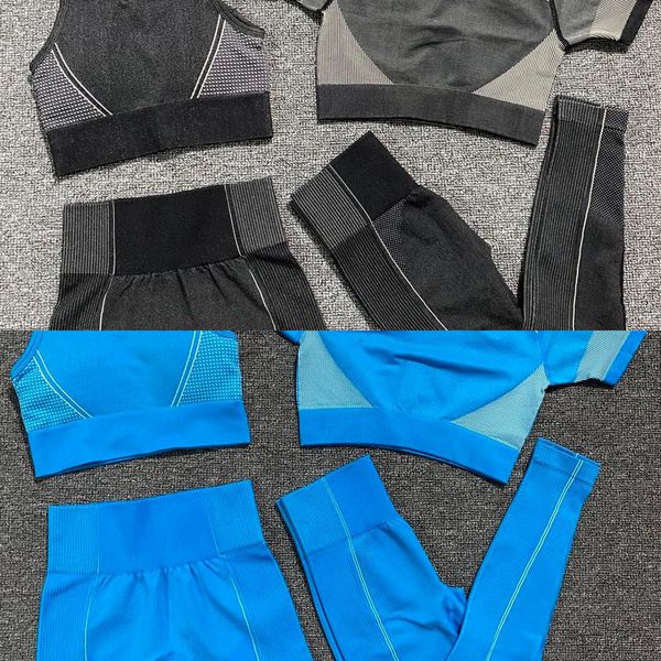 

4 pieces seamless yoga set women short sleeve crop + bra fitness shorts sports wear gym leggings workout clothing sport set c0122, Black;white
