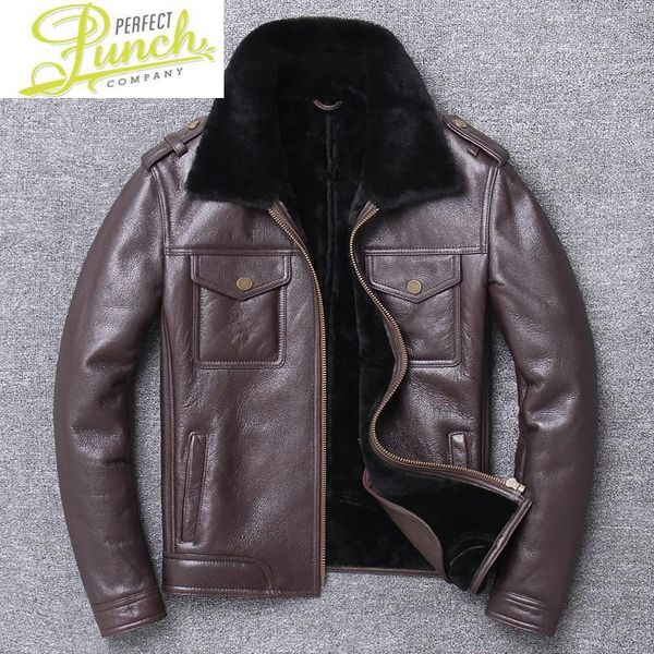 

2021 winter sheep fur 100% wool shearling thick warm leather jacket mens sheepskin coat casual jackets pph298, Black