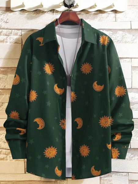 

men 1pc sun & moon print shirt 59ee#, White;black