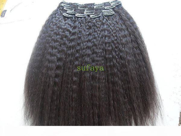 

new style brazilian human virgin remy kinky staight hair weft clip in extensions blonde color 9 pieces one set, Black;brown
