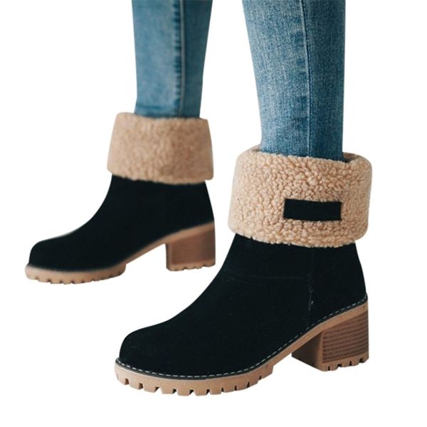 

warm wool boots women female ankle boot martin shoes high heels female fashion plus size y200114, Black