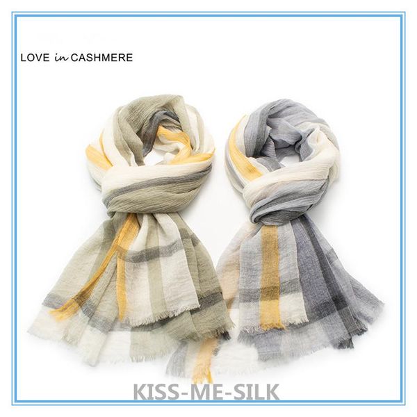 

scarves kms lightweight color striped wrinkled wool scarf shawl for girl lady woman 100*200cm/100g, Blue;gray