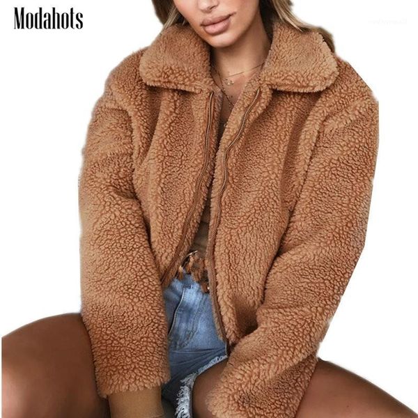 

6 colors faux fur short coat women autumn winter warm soft zipper jacket female plush casual long sleeve fuzzy overcoat 20201, Black;brown