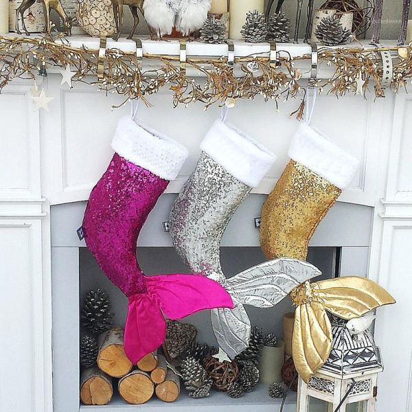 

50x17cm christmas stockings socks holders gifts sequins tree decorations year kids stocking1