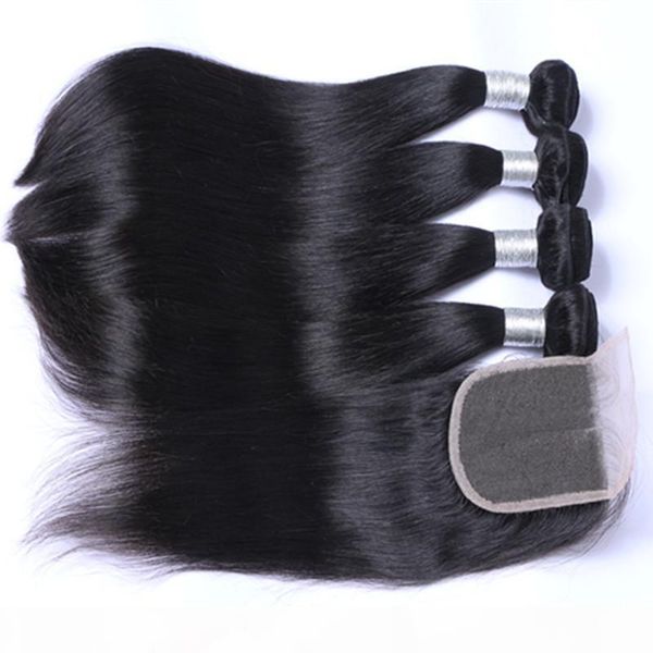 

malaysian human hair with closure unprocessed human hair with lace closure 4pcs per lot malaysian straight hair with closure, Black