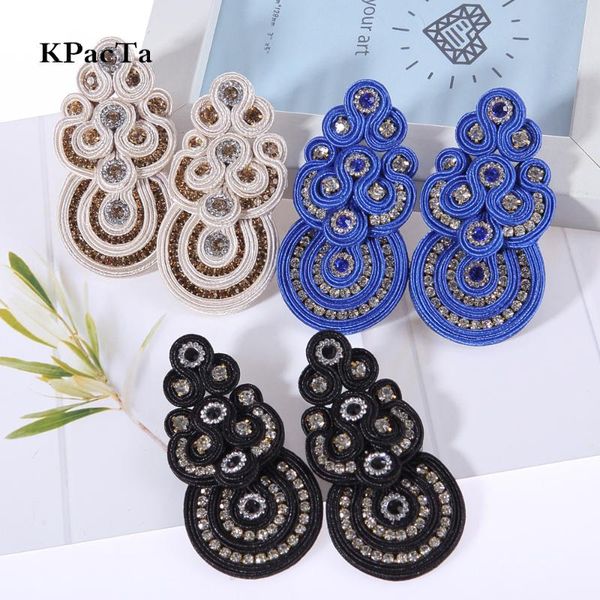 

kpacta new fashion soutache big drop earring jewelry crystal decoration handmade earring ethnic style boucle d'oreille femme, Silver