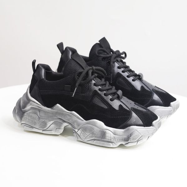 

2021 new fashion chunky fashionable above-white dirty lace women's trainers shoes shoe-making ladies no3u, Black;white