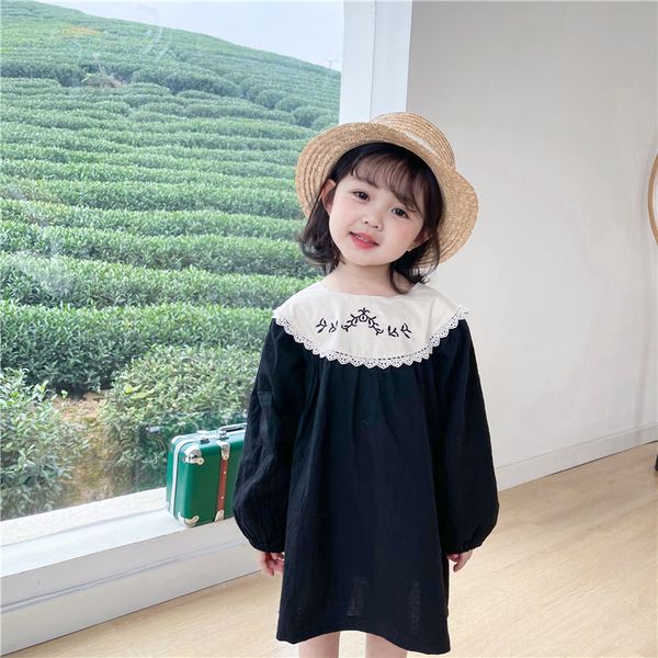 

2021 new spring girls dresses white peter pan collar solid color retro style princess dresses girl clothes e2025, Red;yellow
