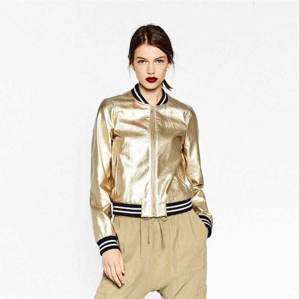 

baseball uniform leather jacket for women spring autumn solid round collar zipper pocket bomber coat long sleeve clothing female s7eh#, Black