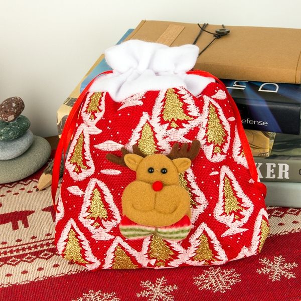 

christmas gift bag drawstring linen stockings candy holder treat bags xmas tree hanging pendant ornaments presentes de natal