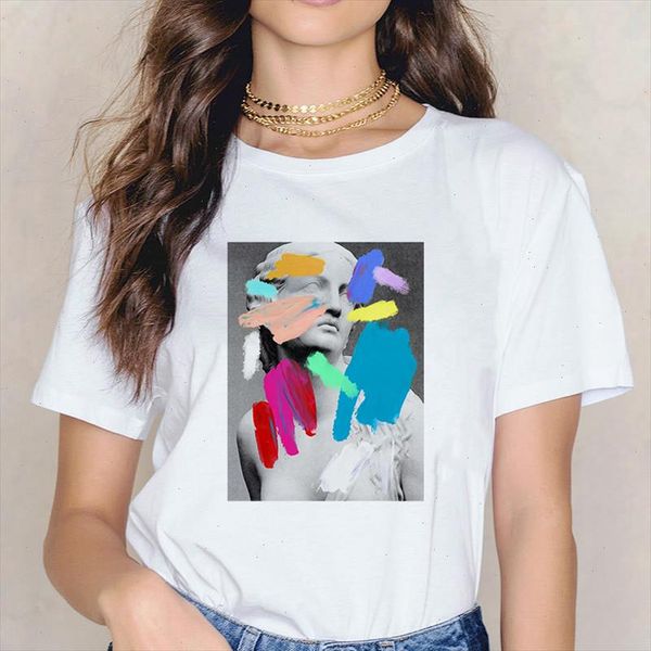 

fashion modern art plaster statue tshirt women casual korean style vintage t shirts female clothes tees, White