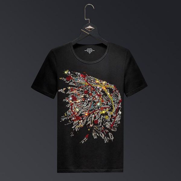 

2021 indians rhinestones t shirts men brand short sleeve fashion man streetwear o neck slim modal cotton tshirts plus size 6xl, White;black